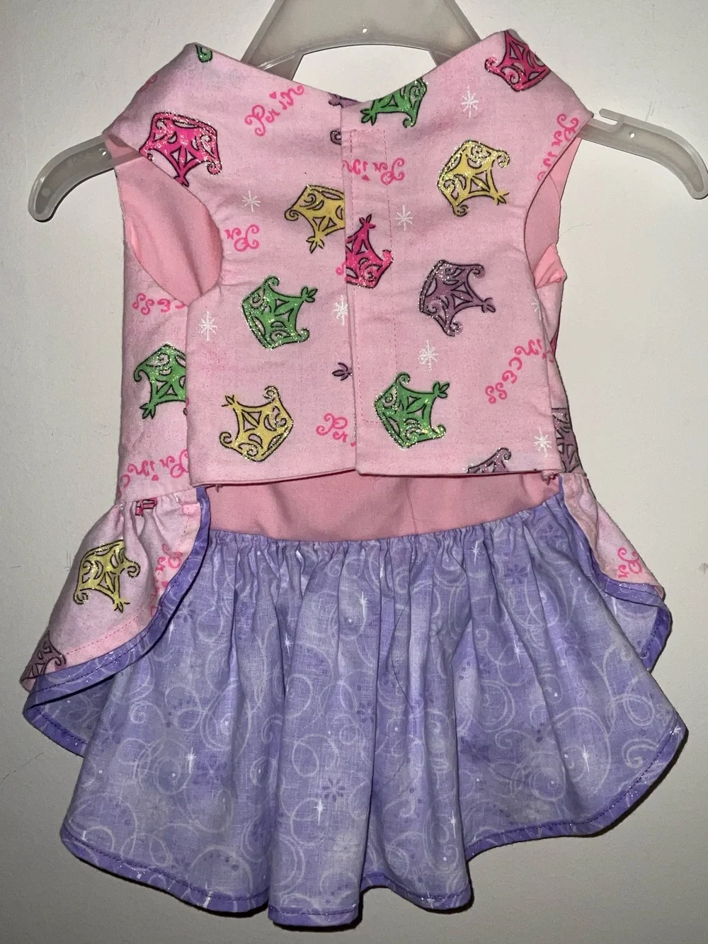 Pink Princess Crown Boutique Custom Made Dog Dress with Purple Bow